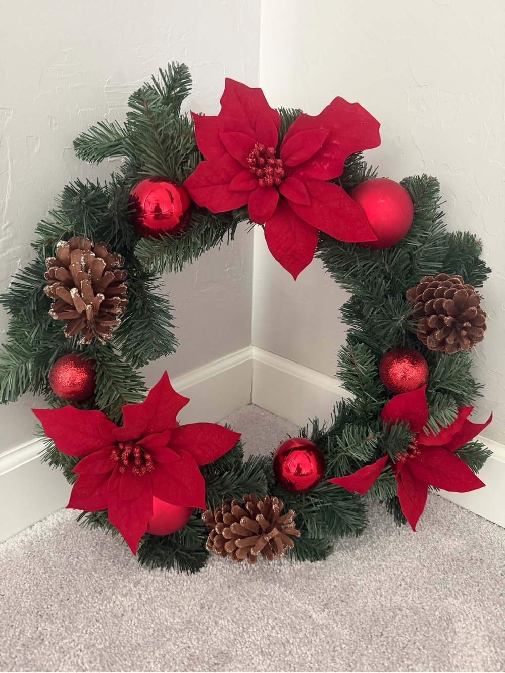 Festive Red Poinsettia Christmas Wreath - Picture 4 of 16